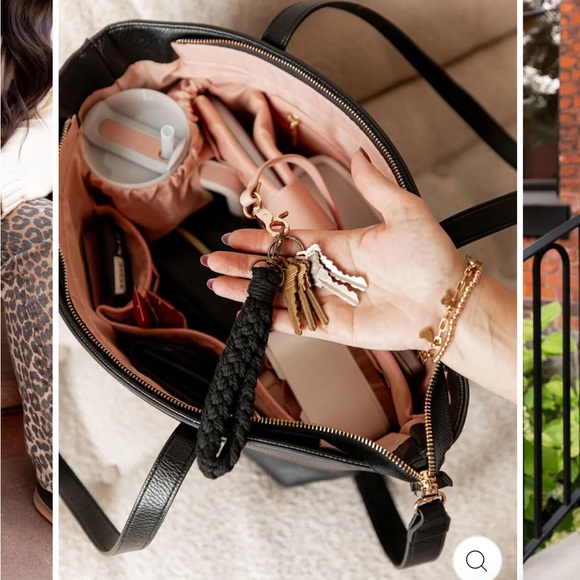 Poppy & Peonies Black Leather Tote with Minimalist Design - Picture 11 of 16